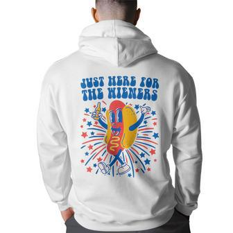 Groovy Hot Dog Im Just Here For The Wieners 4Th Of July Back Print Hoodie - Thegiftio UK