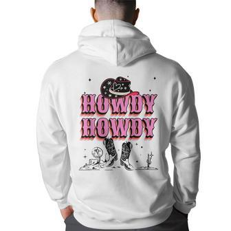 Howdy Retro Cowgirl Cowboy Nashville Country Bachelorette Back Print Hoodie | Mazezy