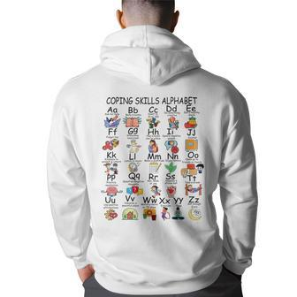 Mental Health Awareness Coping Skills Alphabet Counselor Kid Back Print Hoodie | Mazezy