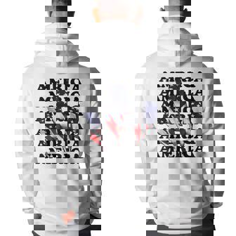 Retro America Usa Flag Thunder Summer Bbq Party Independence Usa Funny Gifts Back Print Hoodie | Mazezy
