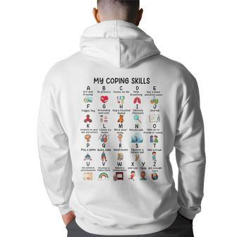 School Counselor My Coping Skills Alphabet Mental Health Back Print Hoodie | Mazezy