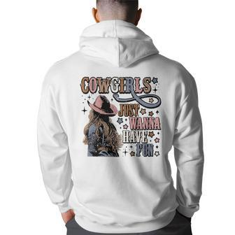 Western Country Cowgirls Just Wanna Have Fun Cowgirl Cowhide Back Print Hoodie | Mazezy