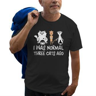 Crazy Cat Lady Funny Cats I Was Normal Three Cats Ago Old Men T-shirt | Mazezy