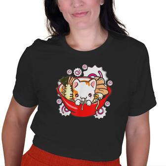 Cat Ramen Bowl Kawaii Anime Neko Cat Mom Crazy Cat Lady Gifts For Mom Funny Gifts Old Women T-shirt Graphic Print Unisex Tee | Mazezy
