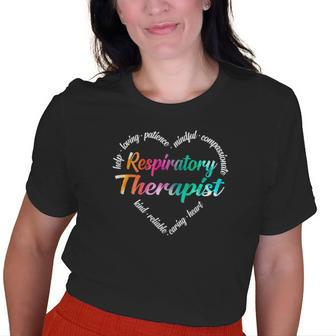 Respiratory Therapist Heart Word Cloud Watercolor Rainbow Old Women T-shirt | Mazezy