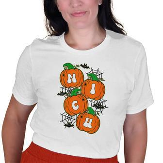 Retro Halloween Nicu Nurse Pumpkin Spooky Vibes Fall Vibes Old Women T-shirt | Mazezy