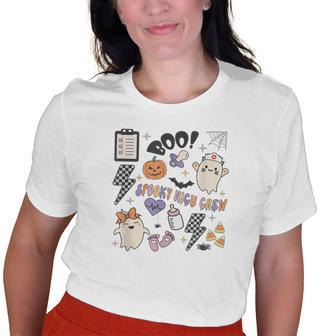Retro Spooky Nicu Nurse Halloween Cute Pumpkin Ghost Women Old Women T-shirt | Mazezy