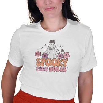 Spooky Peds Nurse Halloween Cute Ghost Pediatric Nurse Picu Old Women T-shirt | Mazezy