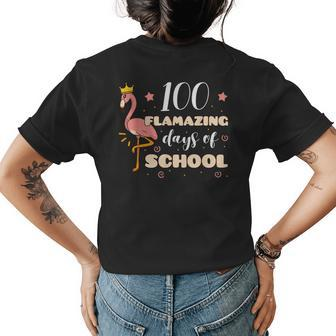 100 Flamazing Days Of School Flamingo Girl Student Teacher Womens Back Print T-shirt | Mazezy