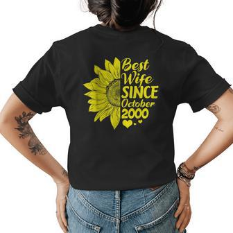 19Th Wedding Anniversary Sunflower Wife October 2000 Gift Womens Back Print T-shirt | Mazezy