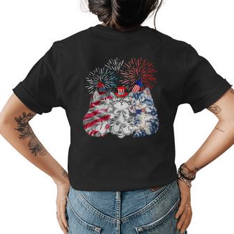 Funny Three Cat 4Th Of July American Flag Patriotic Cat  Womens Back Print T-shirt