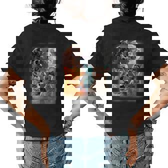 3 Cat Moon Howling Cat Head For Cat Lover Cat Dad Cat Mom Womens Back Print T-shirt - Thegiftio