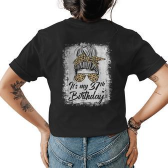 37 Years Old Messy Bun Leopard Its My 37Th Birthday Gifts Womens Back Print T-shirt | Mazezy