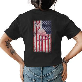 4Th Of July Independence Day Men Women Flamingos Usa Flag Womens Back Print T-shirt | Mazezy