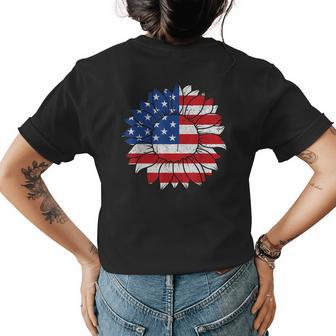 4Th Of July Sunflower Flag Usa American Patriotic Womens Back Print T-shirt | Mazezy