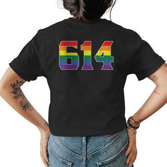 614 Area Code Columbus Oh Gay Pride Lgbt Rainbow Womens Back Print T-shirt | Mazezy