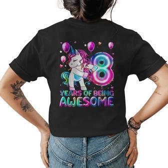 8 Years Of Being Awesome 8Th Birthday Girl Unicorn Party Unicorn Funny Gifts Womens Back Print T-shirt | Mazezy