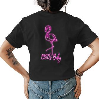 80S Retro Neon Sign Aloha Flamingo | 1980S Baby Womens Back Print T-shirt | Mazezy