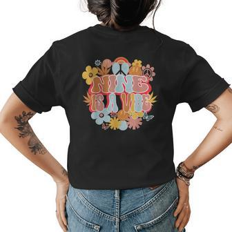 9Th Birthday Groovy 9 Years Old Nine Is A Vibe Womens Back Print T-shirt | Mazezy