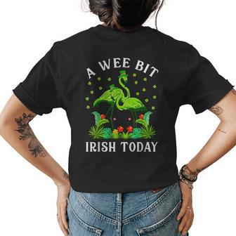 A Wee Bit Irish Today Flamingo St Pattys Day Womens Back Print T-shirt | Mazezy