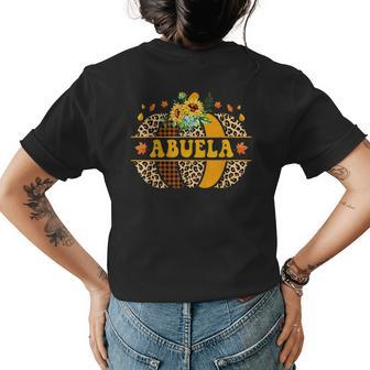 Abuela Pumpkin Leopard Sunflower Autumn Thanksgiving Womens Back Print T-shirt | Mazezy