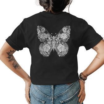 Adult Coloring Book Floral Butterfly Colored Womens Back Print T-shirt | Mazezy