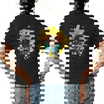 Aesthetic Sunflower Blue Butterfly Flower Lover Gift Womens Back Print T-shirt | Mazezy