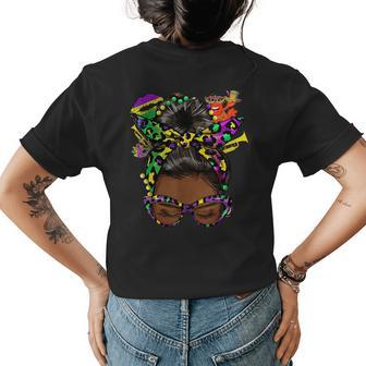 Afro Messy Bun Happy Mardi Gras Black Women Carnival Womens Back Print T-shirt - Seseable
