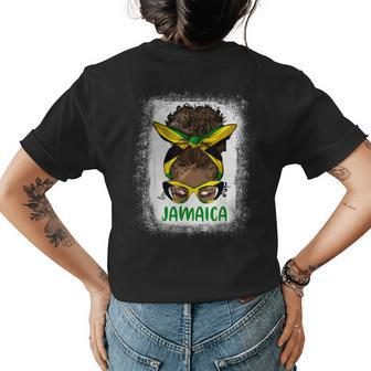 Afro Messy Bun Jamaica Flag Jamaican Girl Black Woman Jamaica Gifts Womens Back Print T-shirt | Mazezy