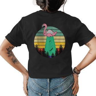 Alien Flamingo Abduction - Fun Flamingo Ufo Flying Saucer Womens Back Print T-shirt | Mazezy