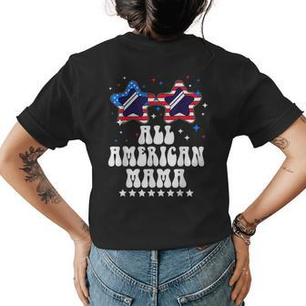 All American Mama Mom Usa Flag Sunglasses 4Th Of July Womens Back Print T-shirt | Mazezy