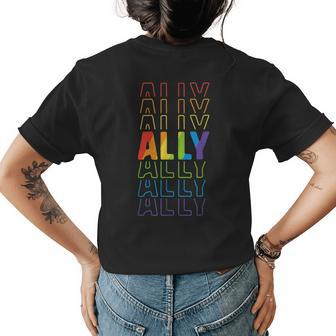 Ally Lgbt Pride Rainbow Flag Parade Ally March Mom Women Womens Back Print T-shirt | Mazezy
