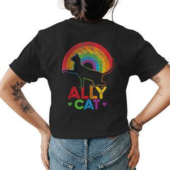 Allycat Lgbt Cat With Ally Pride Rainbow Womens Back Print T-shirt - Seseable