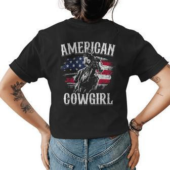 American Cowgirl Rodeo Barrel Racing Horse Riding Girl Gift Womens Back Print T-shirt | Mazezy