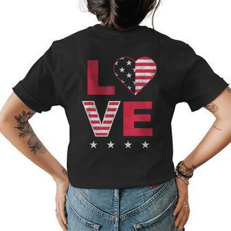 American Flag Heart Red White Blue Cute 4Th Of July Top Womens Back Print T-shirt | Mazezy