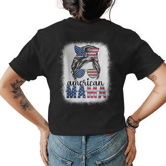 American Mama 4Th Of July Messy Bun Usa Flag American Family Womens Back Print T-shirt | Mazezy