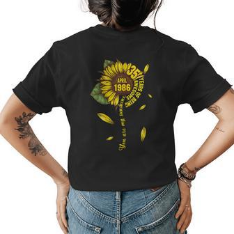 April Girls 1986 35Th Sunflower Birthday Made In 1986 Womens Back Print T-shirt | Mazezy