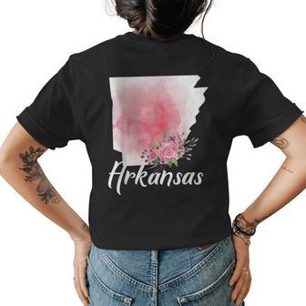 Arkansas State Floral Watercolor Map Funny Girls Cute Gift Womens Back Print T-shirt | Mazezy AU