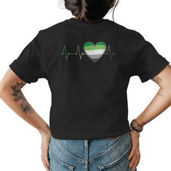 Aromantic Flag Heart Heartbeat Pride Month Ekg Pulse Line Womens Back Print T-shirt | Mazezy