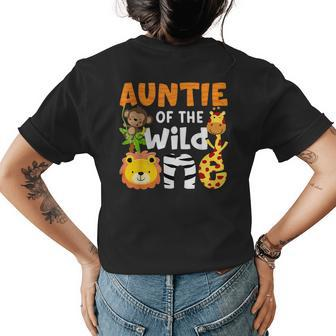 Auntie The Wild One Zoo Birthday Safari Jungle Animals Party Womens Back Print T-shirt - Seseable