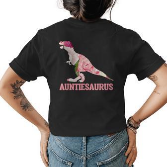 Auntiesaurus Aunt Dino Floral Dinosaur Paleontologist Womens Back Print T-shirt | Mazezy
