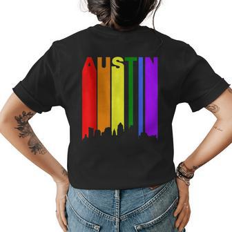 Austin Texas Lgbtq Gay Pride Rainbow Skyline Womens Back Print T-shirt | Mazezy