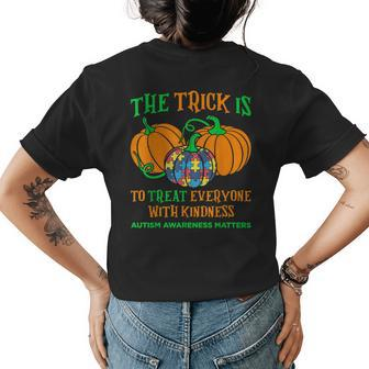 Autism Awareness Halloween Fall October Puzzle Pumpkin Halloween Womens T-shirt Back Print | Mazezy