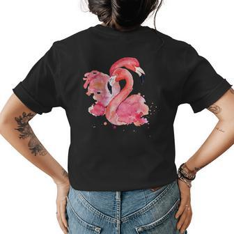 Awesome Pink Flamingo Watercolor Painting Of Loving Couple Womens Back Print T-shirt | Mazezy