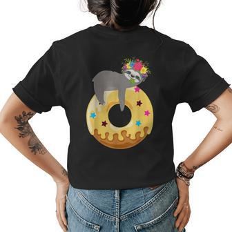 Baby Sloth On Donut Sloth Lover Gift Womens Back Print T-shirt | Mazezy