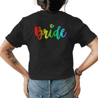 Bachelorette Gay Bride Rainbow Pride Engaged Party Womens Back Print T-shirt | Mazezy
