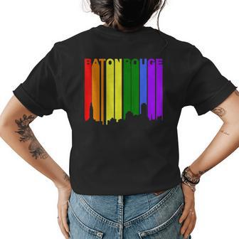 Baton Rouge Louisiana Lgbtq Gay Pride Rainbow Skyline Womens Back Print T-shirt | Mazezy