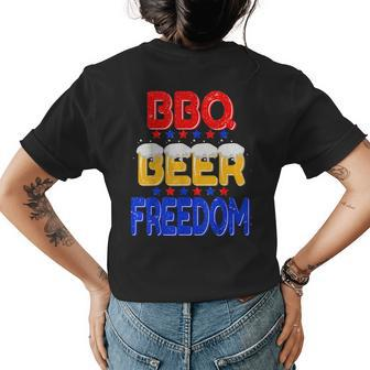 Bbq Beer Freedom 4Th Of July America Usa Bbq Summer Party Beer Funny Gifts Womens Back Print T-shirt | Mazezy