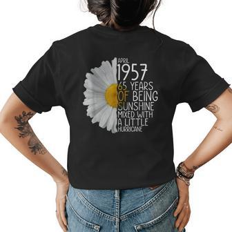 Bday Mom Wife Born In April 1957 65 Years Of Being Sunshine Womens Back Print T-shirt | Mazezy