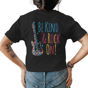 Be Kind And Rock On – Puzzle Guitar Asd Autism Awareness Womens Back Print T-shirt | Mazezy